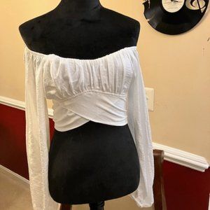 F21 White Billowy Off-Shoulder Blouse
